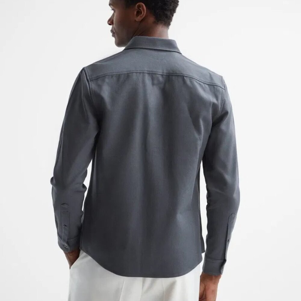 REISS Arlo Cotton Canvas Button-Up Overshirt in Steel Blue - Picture 4 of 5